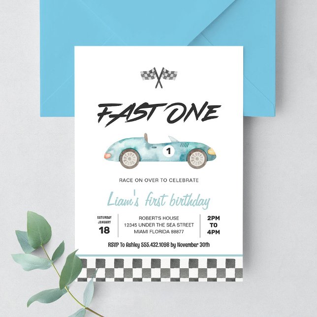 Fast One Vintag Race Car 1. Geburtstag Einladung (Von Creator hochgeladen)