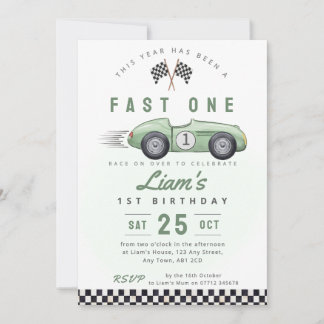 Fast One Vintage Auto 1. Geburtstagseinladung GRÜN Einladung