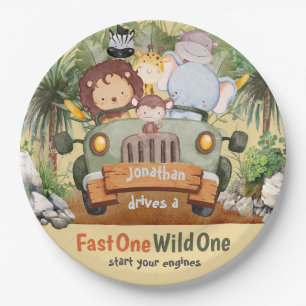 Fast One Wild One Safari Animals Auto 1. Geburtsta Pappteller