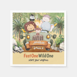 Fast One Wild One Safari Animals Auto 1. Geburtsta Serviette