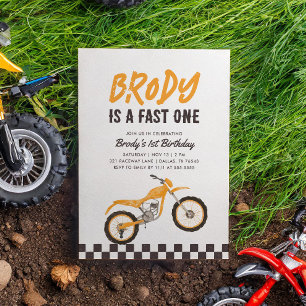 Fast One Yellow Dirt Bike Boy 1. Geburtstag Einladung