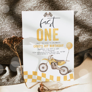 Fast One Yellow Dirt Bike Boy 1. Geburtstag Party Einladung