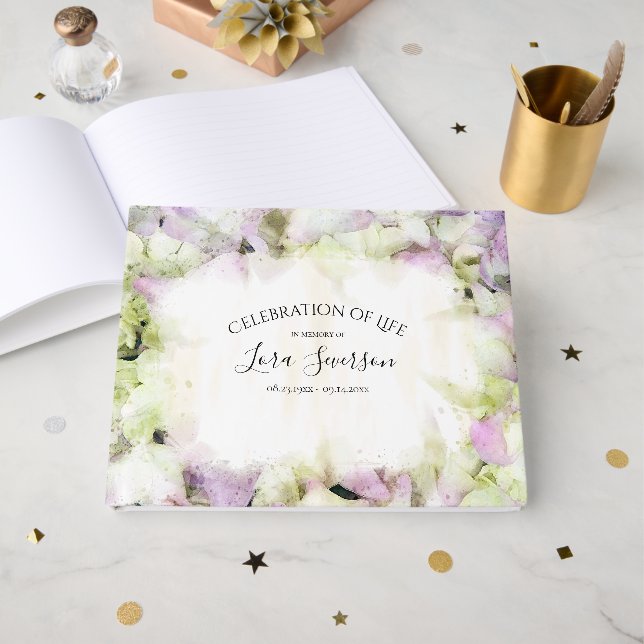 Fast Pink Hydrangea Blume Feier des Lebens Gästebuch (Vorderseite Offen)