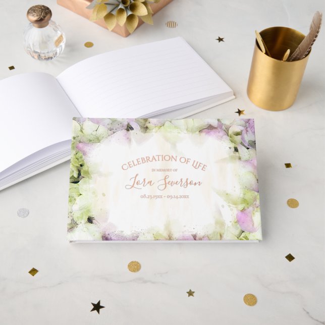 Fast Pink Hydrangea Blume Feier des Lebens Gästebuch (Vorderseite Offen)