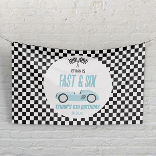 Fast & Six Blue Race Car 6. Geburtstagsparty Banner