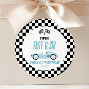 Fast & Six Blue Race Car 6. Geburtstagsparty Runder Aufkleber