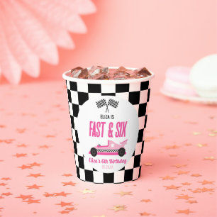 Fast & Six Pink Race Car 6. Geburtstagsparty Pappbecher