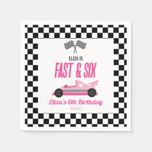 Fast & Six Pink Race Car 6. Geburtstagsparty Serviette