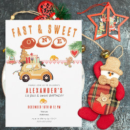 Fast Sweet Christmas Gingerbread Car 1st Birthday Einladung