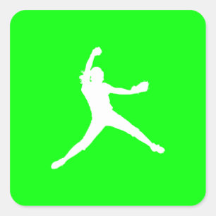 Fastpitch Silhouette-Aufkleber-Grün Quadratischer Aufkleber