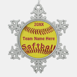 Fastpitch Softball verziert TEAM-NAMEN und JAHR Schneeflocken Zinn-Ornament