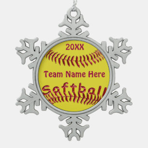 Fastpitch Softball verziert TEAM-NAMEN und JAHR Schneeflocken Zinn-Ornament