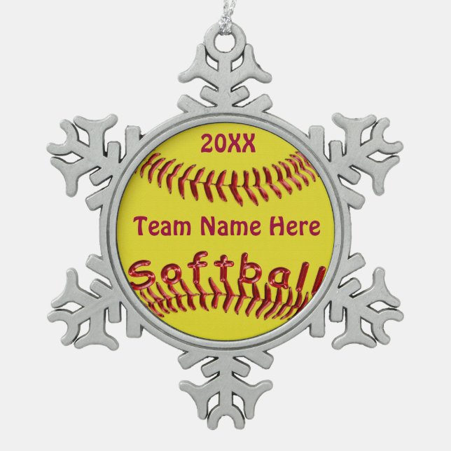 Fastpitch Softball verziert TEAM-NAMEN und JAHR Schneeflocken Zinn-Ornament (Vorderseite)