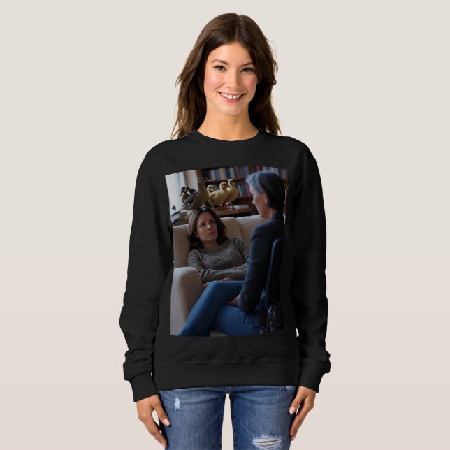 Faszination Mit Enten Damen schwarzes Sweatshirt (Vorne ganz)