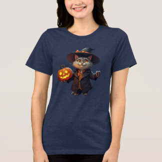 Faszinierende Halloween-Katze mit Jack-o'-Lantern  Tri-Blend Shirt