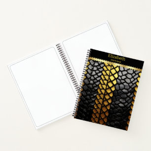 Faszinierende Schwarz-Gold-Schlange-Skin Notizbuch