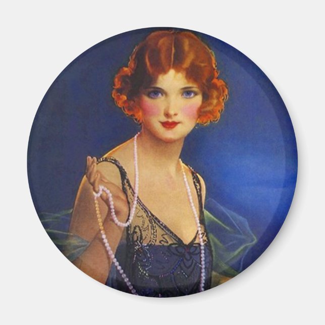 Faszinierendes Flapper Girl w/ Mitternacht blaues  Magnet (Vorne)