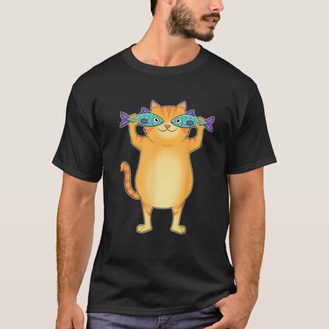 Fat Cat Catching Fish Fishy Eyes Pet Kitty Lovers  T-Shirt (Vorderseite)