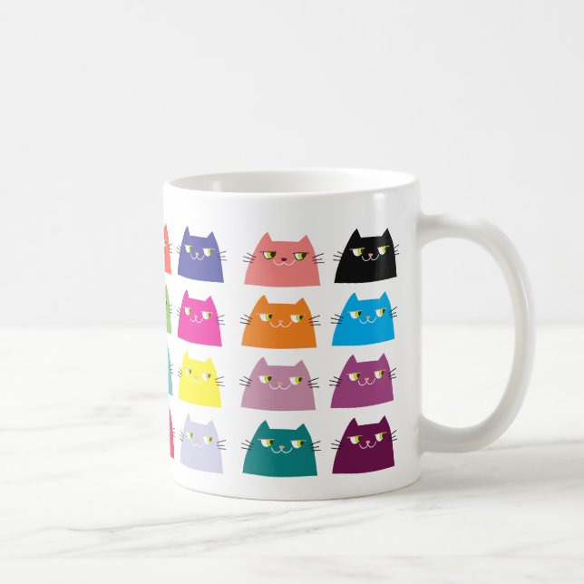 Fat Cat Pattern Cartoon Farbenfroh Funny Vibranig Kaffeetasse (Rechts)
