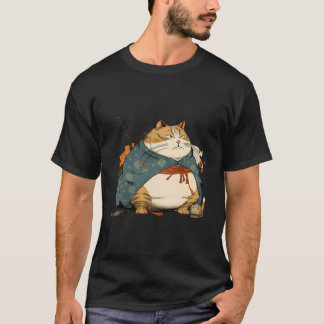Fat Cat Samurai Japanisch Ukiyo E Style T-Shirt