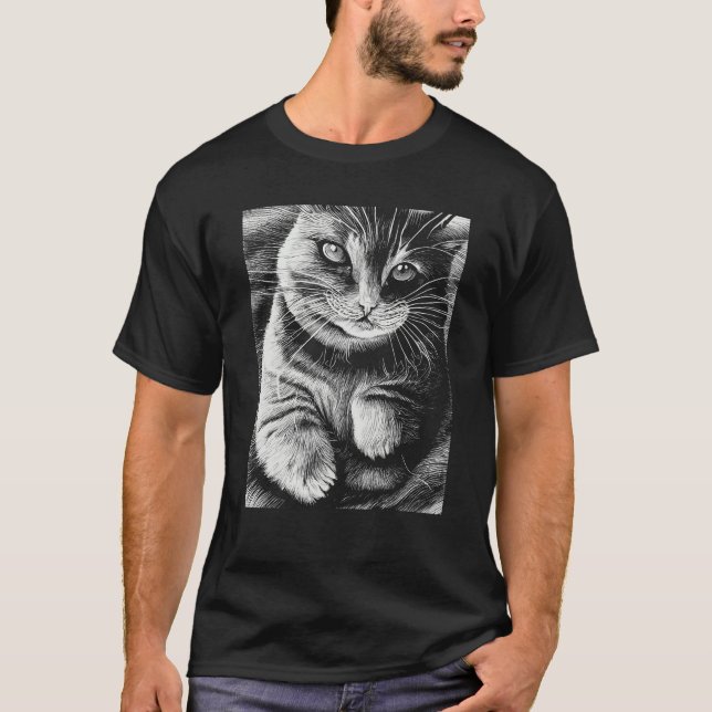 Fat Gray Cat Monochrome Kitten T-Shirt (Vorderseite)