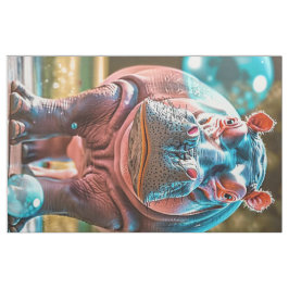 Fat Quarter Whimsical Hippos Bubbles Pink Blue Stoff