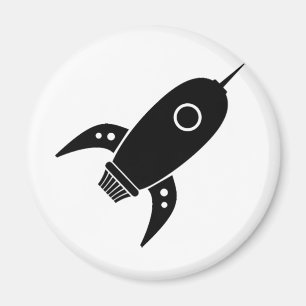Fat Retro Rocket Ship Black Magnet