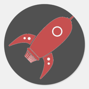Fat Retro Rocket Ship Red Runder Aufkleber