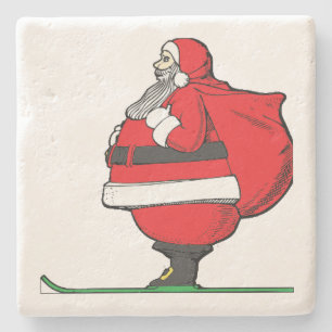 Fat Skiing Santa Claus Christmas Steinuntersetzer