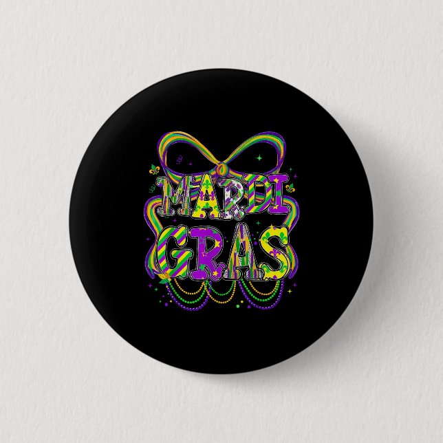 Fat Tuesday Mardi Gras Coquette Bow Kids Girls Wom Button (Vorderseite)