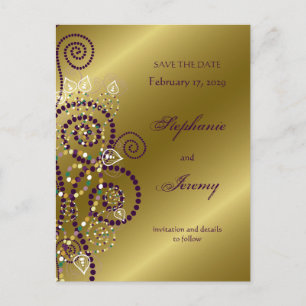 fatfatin Boho lila Spirale-Gold Save the Date Ankündigungspostkarte
