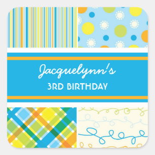Fatfatin Retro Beach Blue Combo Geburtstagsticker Quadratischer Aufkleber
