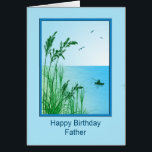 Father Birthday Sea Fishing<br><div class="desc">Eine schöne Meeresfischszene. Eine wunderbare Geburtstagskarte für einen Vater, der zum Angeln Liebe, oder einfach nur das Meer Lieben. Große Gräser bieten einen Blick auf einen ruhigen Ozean mit einem kleinen Boot und einem Mann, der angeln möchte. Der innere Vers hat den Wunsch des Fischers nach 'engen Linien' viel Glück....</div>