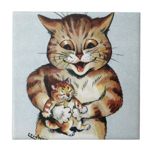 Father Cat Holding a Kitten, Louis Wain Fliese
