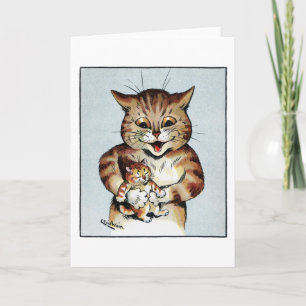 Father Cat Holding a Kitten, Louis Wain Karte