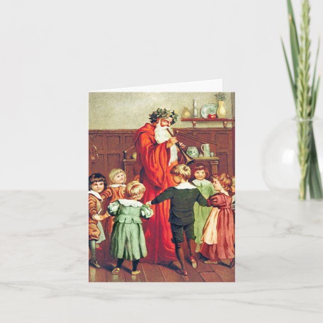 Father Christmas Blowing The Horn Karte (Vorderseite)