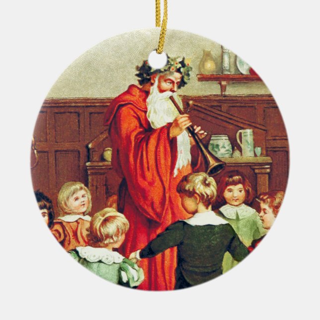Father Christmas Blowing The Horn Keramik Ornament (Vorne)