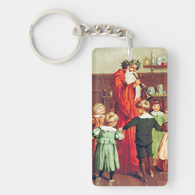 Father Christmas Blowing The Horn Schlüsselanhänger (Vorderseite)