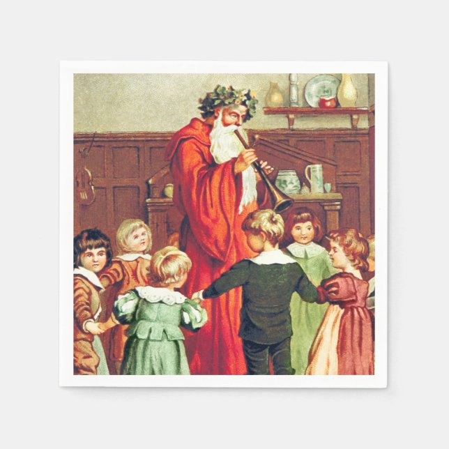 Father Christmas Blowing The Horn Serviette (Vorderseite)