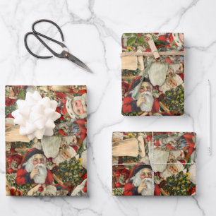 Father Christmas Collage Geschenkpapier Set