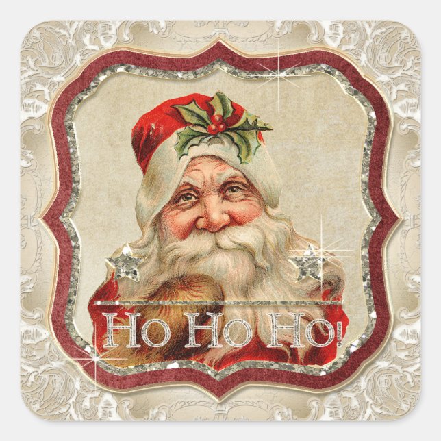 Father Christmas Ho Ho Ho Jolly Weihnachten Quadratischer Aufkleber (Vorderseite)