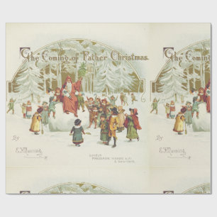 Father Christmas Vintag Book Side Old Letters Geschenkpapier