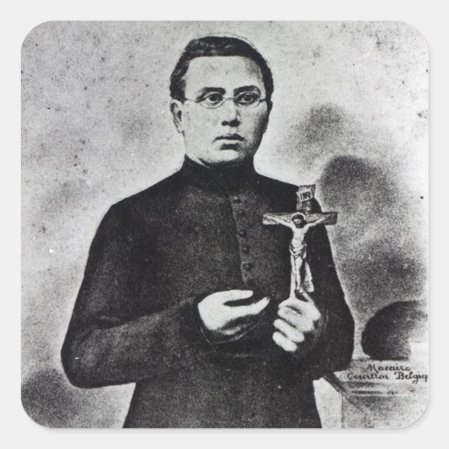 Father Damien Quadratischer Aufkleber (Vorderseite)