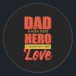 Father Gift | Dad Hero Love Runder Aufkleber<br><div class="desc">Father Gift | Dad Hero Love</div>