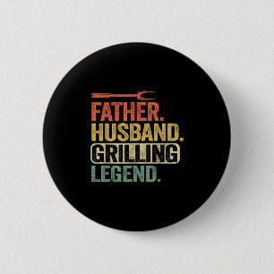 Father Husband Grilling Legend Barbecue Funny Pig Button