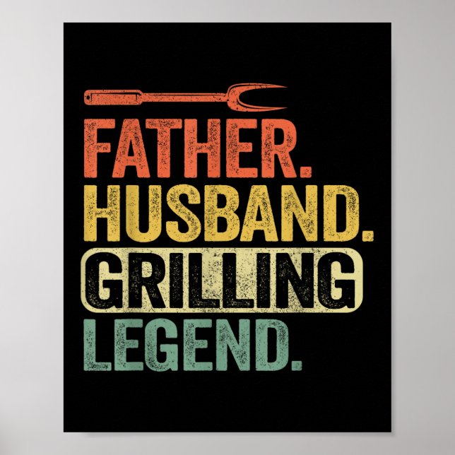 Father Husband Grilling Legend Barbecue Funny Pig Poster (Vorne)