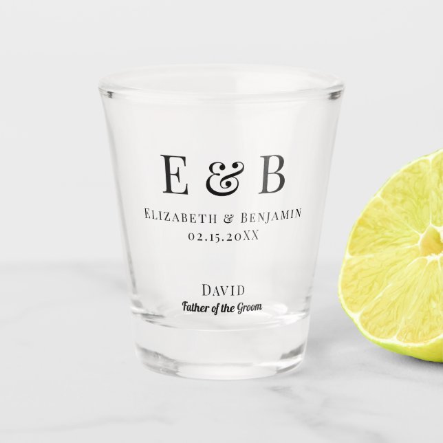 Father of the Groom Gift Monogram Wedding Minimal Schnapsglas (Vorderseite)