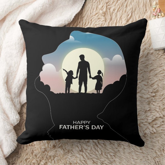 Father Profile Silhouette With Sunset Family Kissen (Decke)