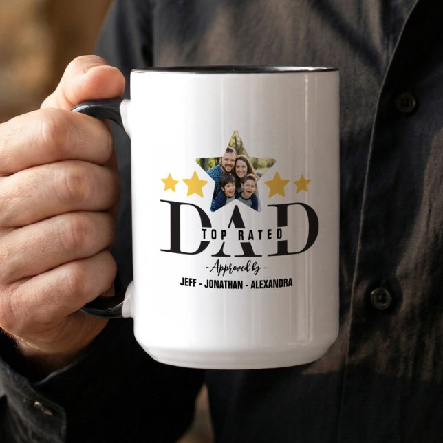 Father’s Day 5 Star Dad Review Top Rated Dad Photo Tasse (Father’s Day Dad Review Top Rated Dad Custom Photo Mug (Front & Back))