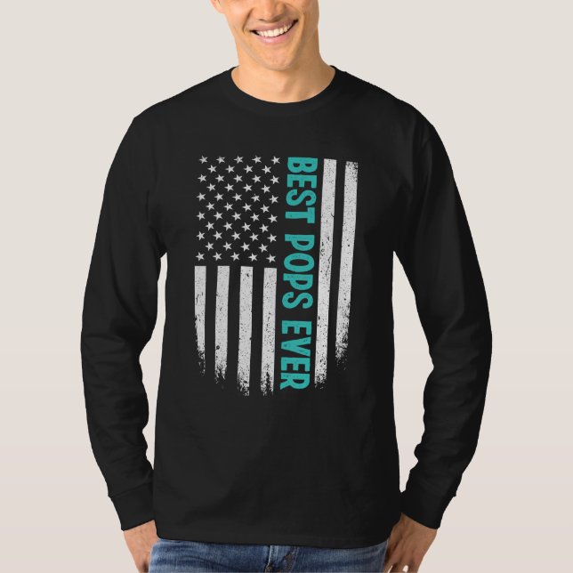 Father s Day Best Pops Ever US American Flag 4th o T-Shirt (Vorderseite)
